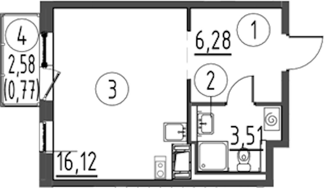 Квартира студия 26.68 м², 9/13 эт., ЖК «Квартал Торики»